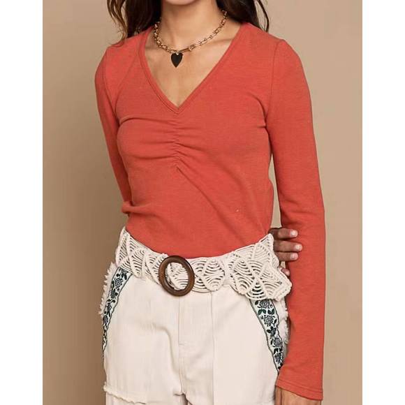 POL Round Neck Contrast Stitching High-Low Top